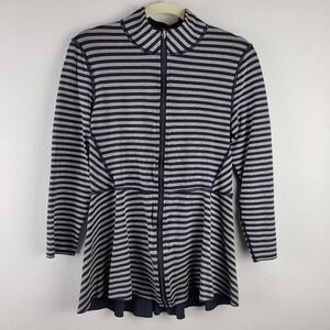 Soft Surroundings‎ Women's Size S Althea Navy Blue And Gray Striped Peplum Coat